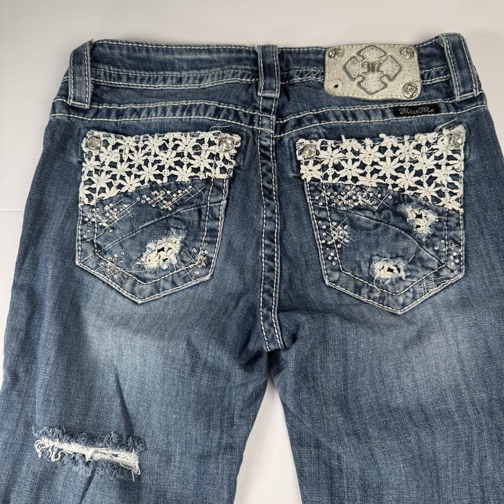 Miss Me Jeans Womens 27 (27x26) Cuffed Skinny Distressed Embellished Pockets